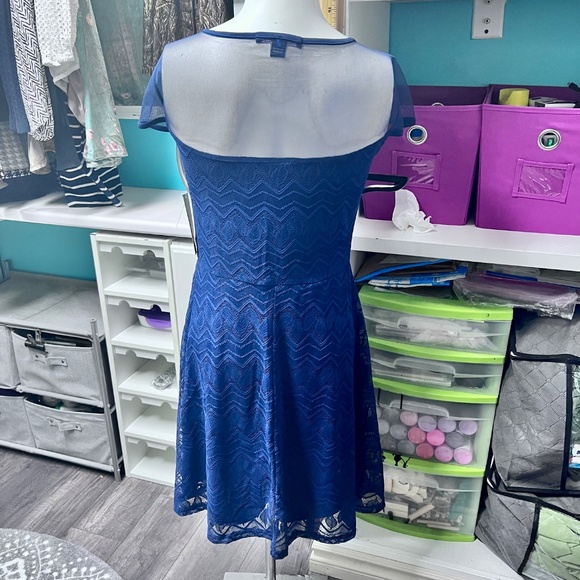 IMPRESS Blue Mini Dress with Cap Sleeves for Cocktail Free Gift Evertime - Picture 3 of 9